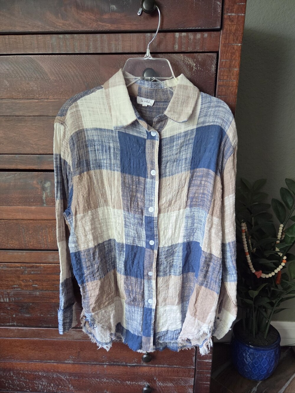 La Miel Frayed Bottom Plaid Shirt